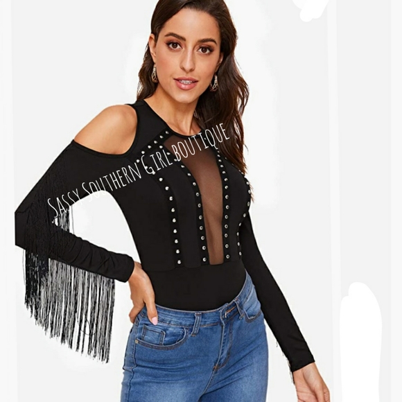 🆕⭐ Boho black fringe bodysuit - Picture 2 of 12